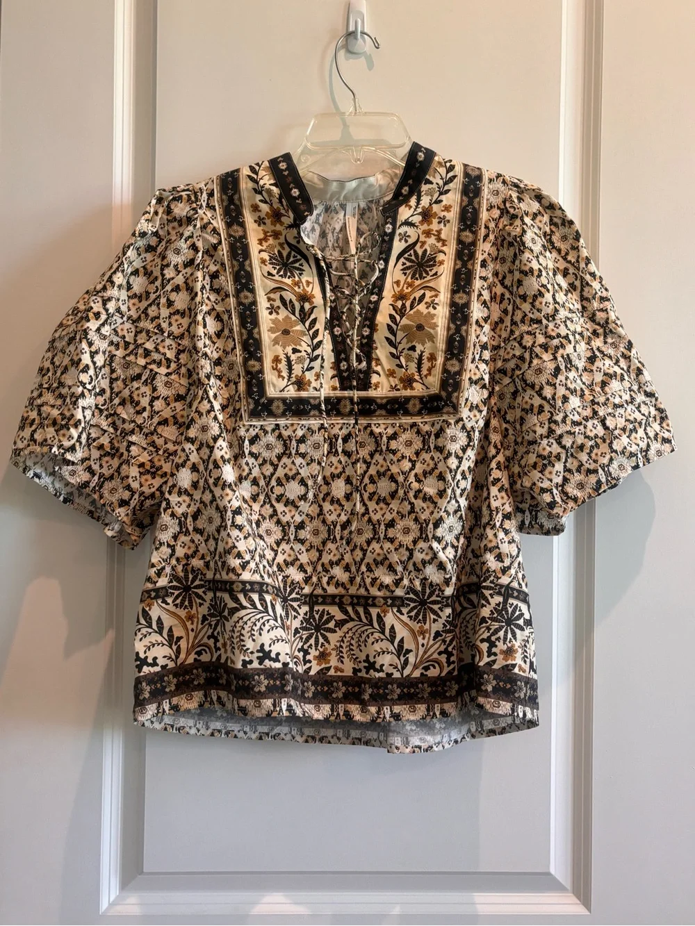 Anthropologie Boho Floral Puff Sleeve Peasant Blouse Women’s Large NWOT